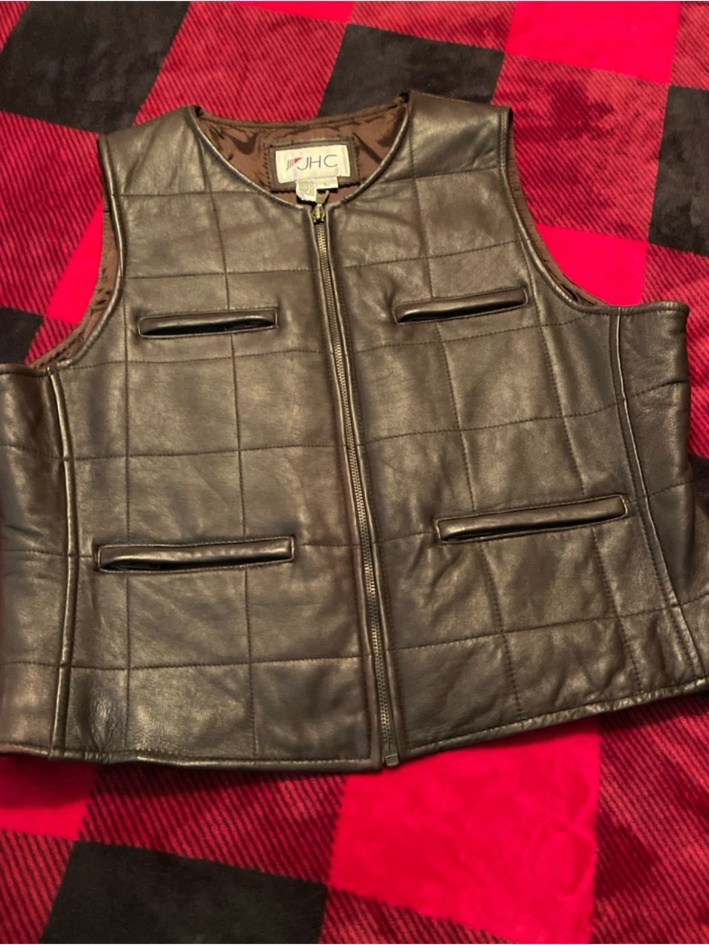 Women's Black Quilted Leather Vest - Zip Front